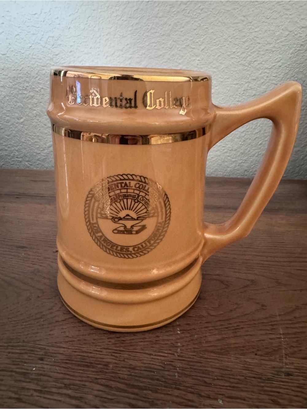 Ceramic Tan Stein Mug with Gold Accent
